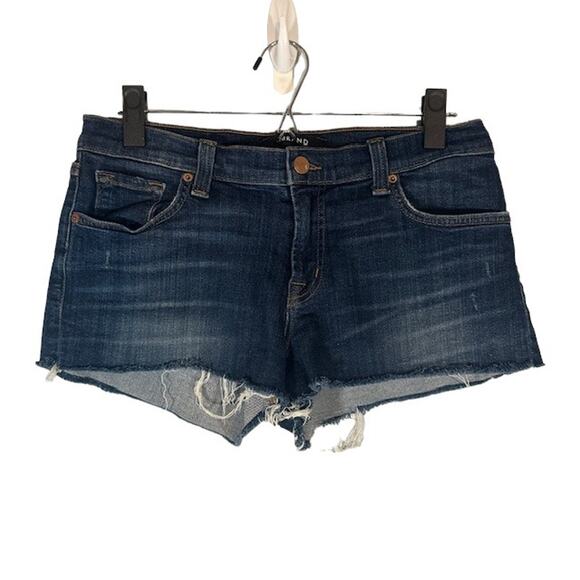 J Brand Blue Fringe Trim Cut Off Cotton Blend Denim Jean Shorts Women Sz 27 - Picture 1 of 11